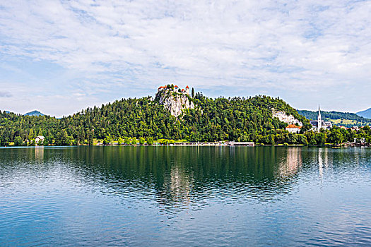 流血,城堡,湖,斯洛文尼亚,反射,水上