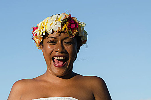 女人,花环,斐济