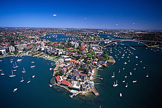 湾,左边,桥,右边,悉尼,澳大利亚,俯视