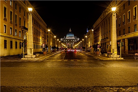 圣徒,大教堂,梵蒂冈城,夜晚,罗马,意大利