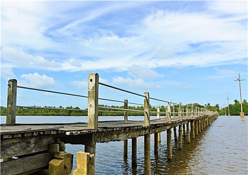 长,木桥,上方,河,泰国