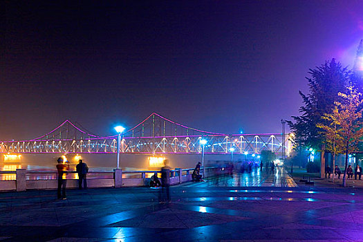 友谊,桥,夜晚,河,辽宁