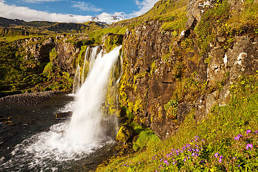 瀑布,靠近,斯奈山半岛,西部,冰岛,欧洲