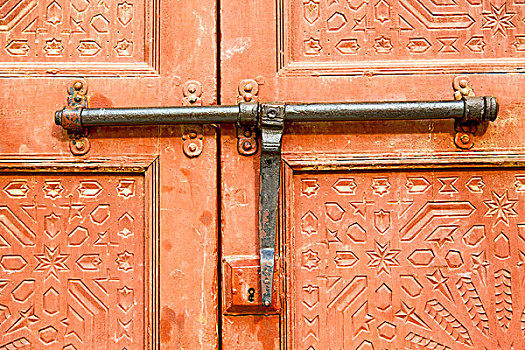 摩洛哥,门环,非洲,老,木头,建筑,家,生锈,安全,挂锁