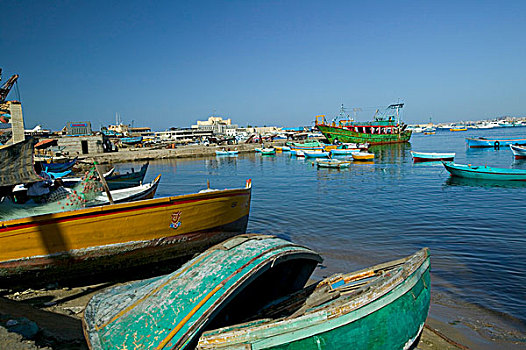 彩色,渔船,海洋,港口,亚历山大,埃及