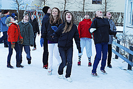 iceland,reykjavik,children,throwing,snow