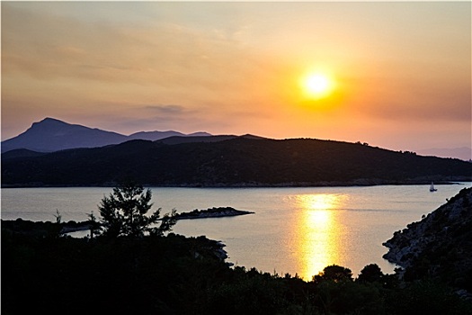 漂亮,日落,上方,爱琴海