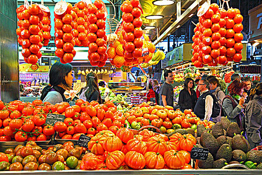 市场货摊,清新,西红柿,巴塞罗那,西班牙