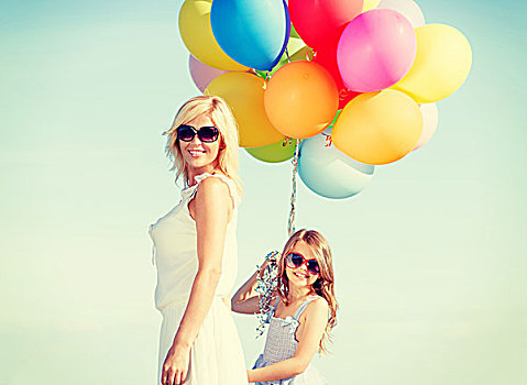 暑假,庆贺,家庭,孩子,人,概念,母子,彩色,气球