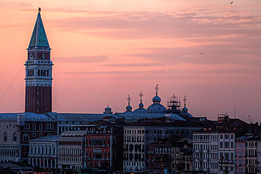 钟楼,夜光,大运河,威尼斯,意大利