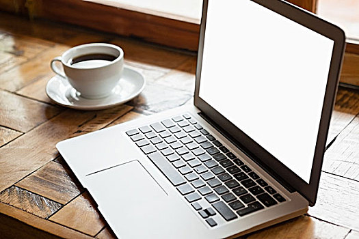 特写,数码,笔记本电脑,咖啡杯,木桌子,咖啡,店