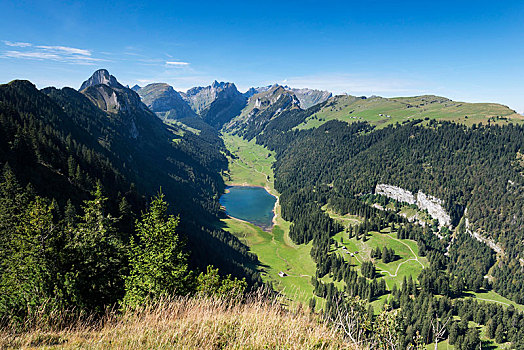 风景,阿彭策尔,阿尔卑斯山,湖,地质,山,小路,右边,瑞士,欧洲