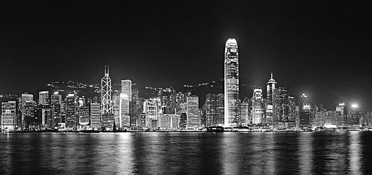 香港,全景,黑白