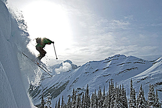 滑雪者,陡峭,加拿大,落矶山,溪流,不列颠哥伦比亚省