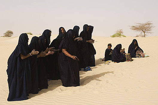 马里,靠近,撒哈拉沙漠,柏柏尔人,女人,表演,传统舞蹈,鼓掌,手