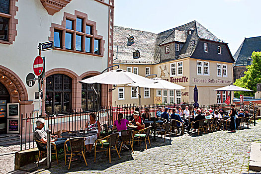 游客,坐,餐馆,道路,老城,马尔堡机坏,lahn,黑森州,德国,欧洲