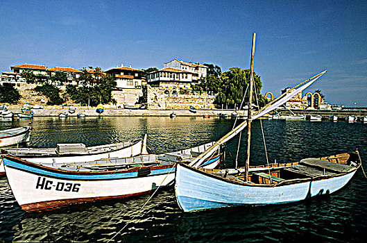 保加利亚,内塞巴尔,渔船,黑色背景,海洋