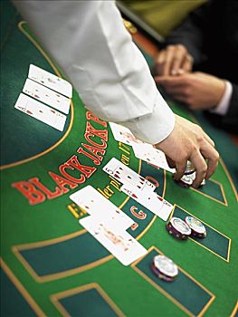 赌场,手,放置,筹码,赌桌