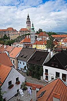 俯视,屋顶,捷克,克鲁姆洛夫,城堡,捷克共和国