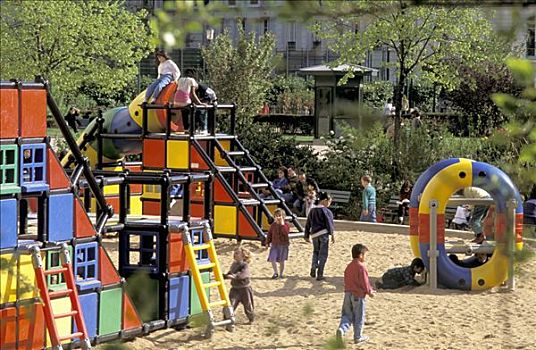 法国,巴黎,孩子,玩,公园