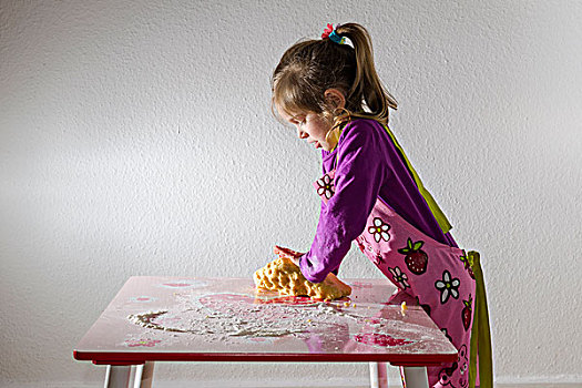 女孩,3岁,烘制,揉,块,面团,桌子
