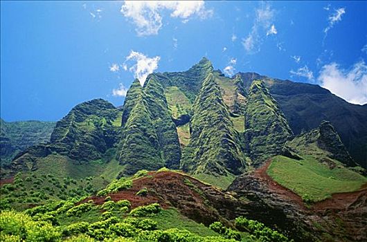 夏威夷,考艾岛,纳帕利海岸,山峦,蓝天