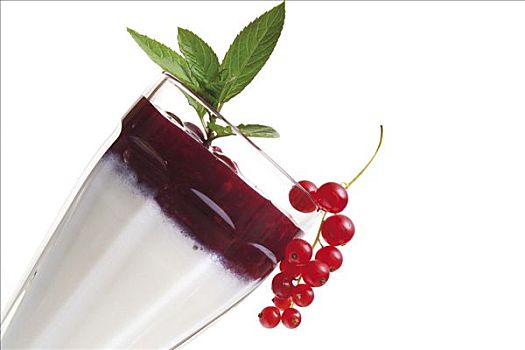 混合,红莓,饮品,酸奶,玻璃杯,装饰,水果
