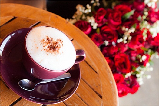 浪漫,早餐,咖啡,红玫瑰