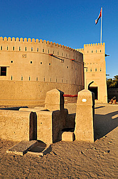 历史,砖坯,要塞,布乌,哈桑,堡垒,城堡,沙尔基亚区,区域,阿曼苏丹国,阿拉伯,中东