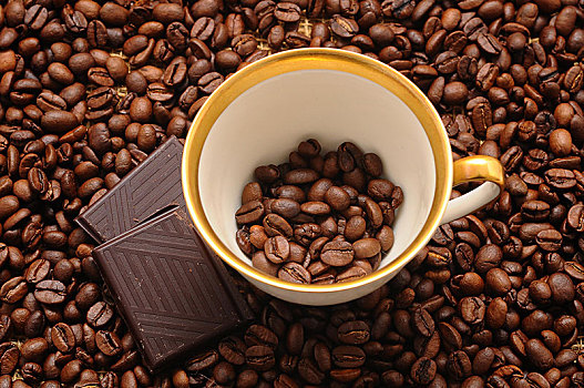 咖啡杯,巧克力,咖啡豆