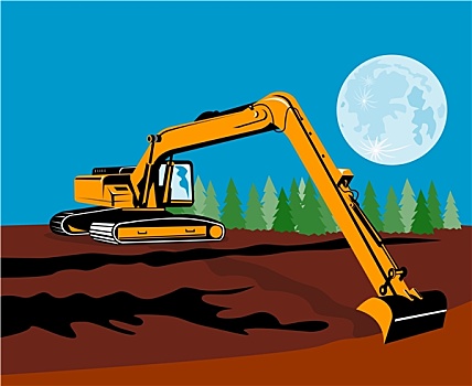 挖掘机,月亮,背景