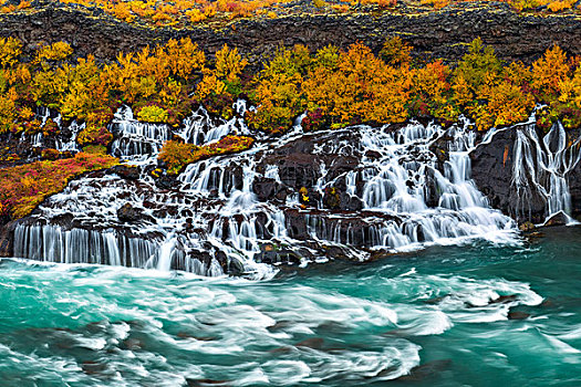 冰岛,秋天,瀑布,流动,河,画廊,大幅,尺寸