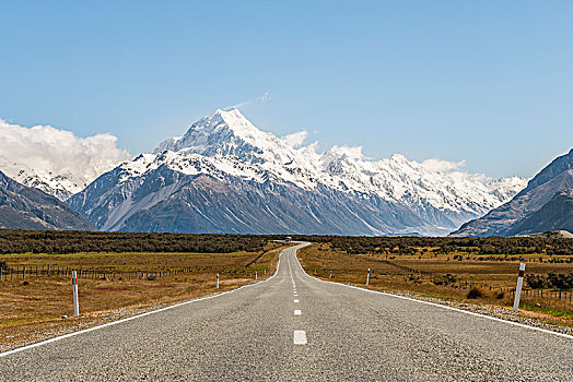 道路,库克山,库克山国家公园,南阿尔卑斯山,坎特伯雷地区,南部地区,新西兰,大洋洲