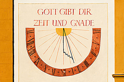 老,日晷,教堂,鲍顿斯坦,上弗兰科尼亚,巴伐利亚,德国,欧洲