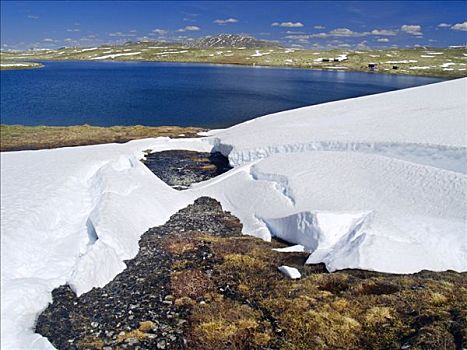 湖,山谷,融化,雪,国家公园,挪威,斯堪的纳维亚,北欧