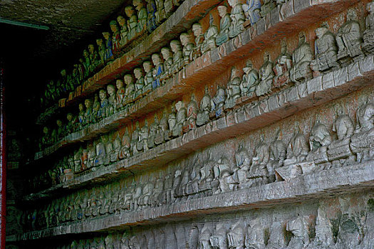 大足北山石刻500罗汉窟右壁造像局部
