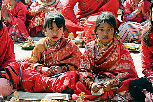 女孩,宗教仪式,加德满都,杜巴广场,尼泊尔