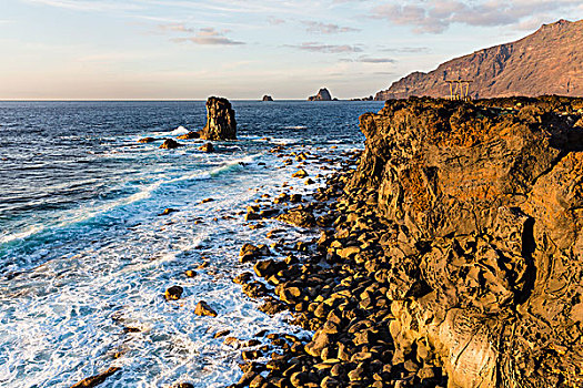 海岸,日落,加纳利群岛,西班牙