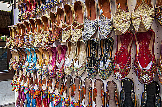 阿拉伯人,拖鞋,错综复杂,串珠,装饰,风景,市场,迪拜,阿联酋