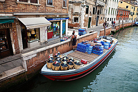 欧洲,意大利,威尼斯,递送,商品,运河
