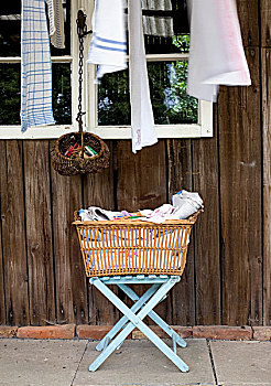 洗衣篮,折叠,凳子,户外,乡村,木质,小屋