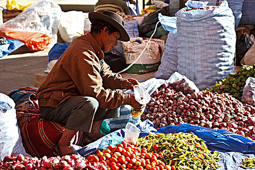 玻利维亚,市场,盖丘亚族,男人,销售