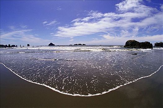 海滩,海浪,石头,班顿海滩,俄勒冈海岸,俄勒冈,美国