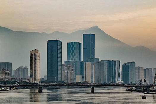 福建省福州市城区闽江外滩高楼建筑环境景观