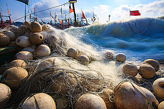 象山,石浦,海洋,渔网,丝网,浮标,桅杆,船
