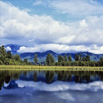 湖,反射,水面,南阿尔卑斯山,南岛,新西兰