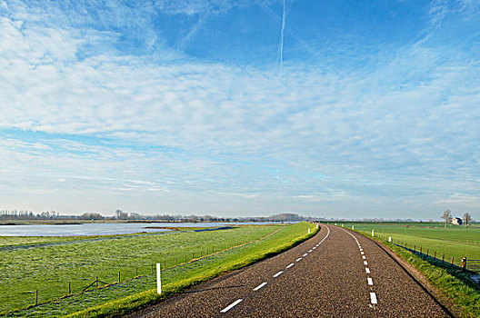 道路,上面,堤岸,河,乌得勒支,荷兰