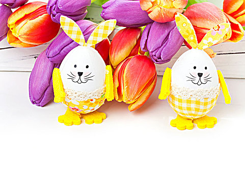 复活节装饰,郁金香,复活节兔子