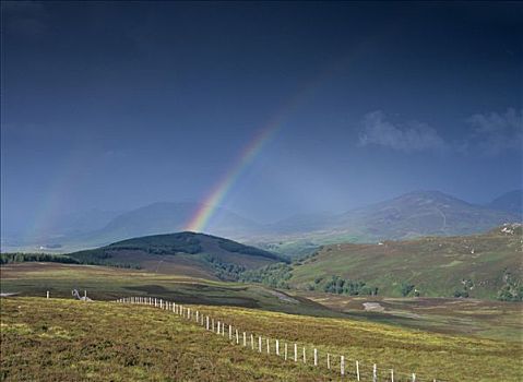 彩虹,雷暴,丘陵地貌,靠近,湖,苏格兰,英国,欧洲