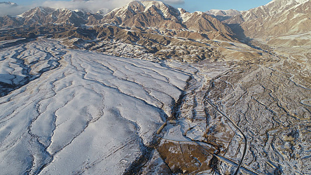 新疆哈密,雪落天山戈壁路